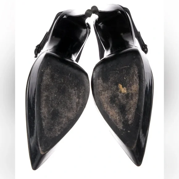 Saint Laurent Black Patent Pointed-Toe Slingback Heels - Picture 5 of 5